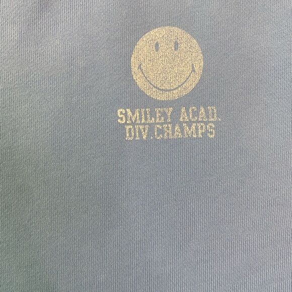 Aerie Light Blue Cotton Blend Oversized Smiley Academy Long Sleeve Sweatshirt - Picture 8 of 10